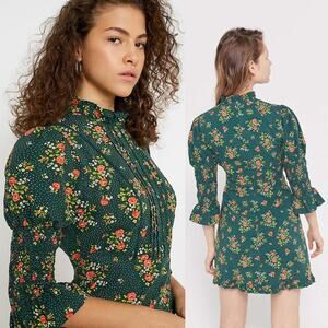 Laura Ashley x Urban Outfitters Puff Sleeve Mini Dress Size Medium Green Floral